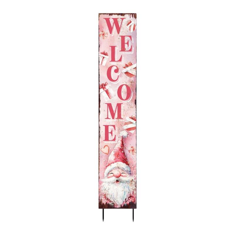 HomeRoots 42" Pink And White Solid Wood Welcome Christmas Santa Garden Stake