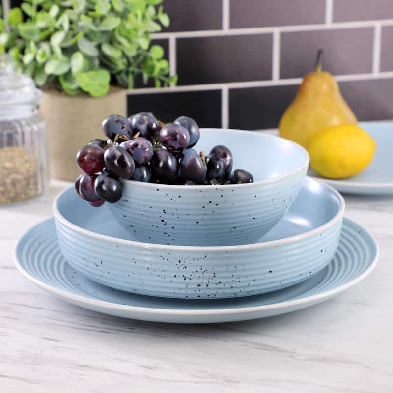 Elama Emilia 16 Piece Double Bowl Stoneware Dinnerware Set in Light Blue