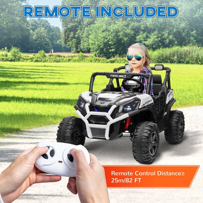 Qaba 24V Dual Motor Kids Ride-On Car, 2 Seater, Parental Remote, 3 Speed, LED Lights, White