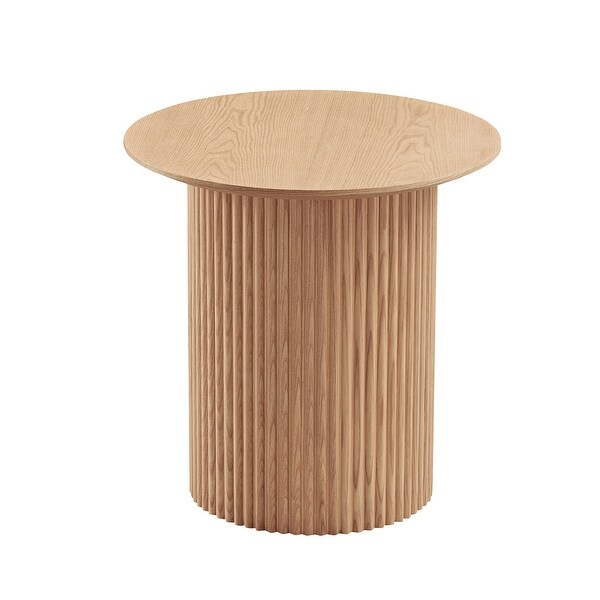 17.71 inch Round Fluted Side Table Circle Small Accent Table - Bed