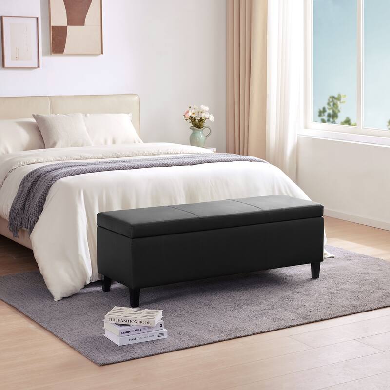 50.3" x 17.50" x 18" Upholstered Rectangular Storage Ottoman-Faux Leather