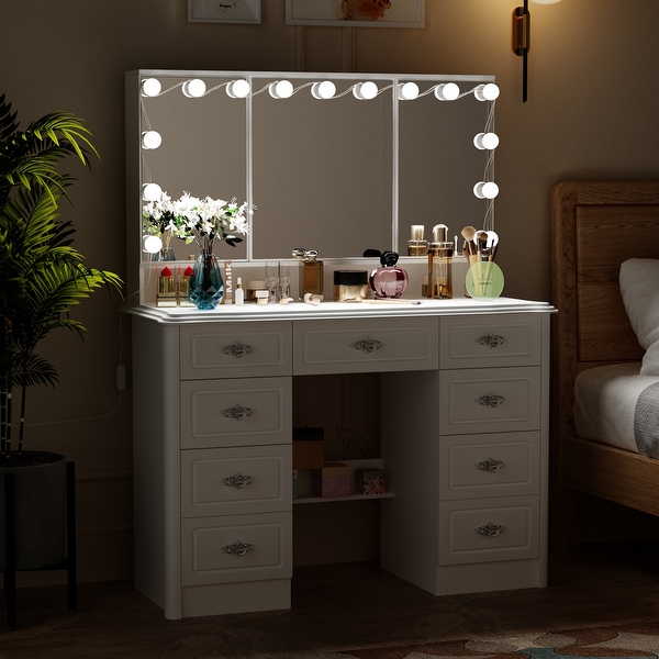 40.2 W Elegant Makeup Vanity Tri Fold Mirror Lighting Dressing Table On Sale Bed Bath Beyond 39458685