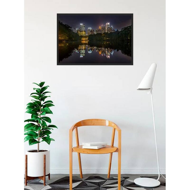 Atlanta GA at Night Reflecting City Photography by Wayne Collamore Framed Poster - 24 x 36 Inch