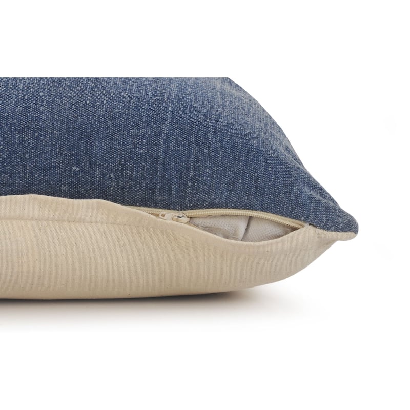 20" Blue and White Double Center Striped Square Throw Pillow