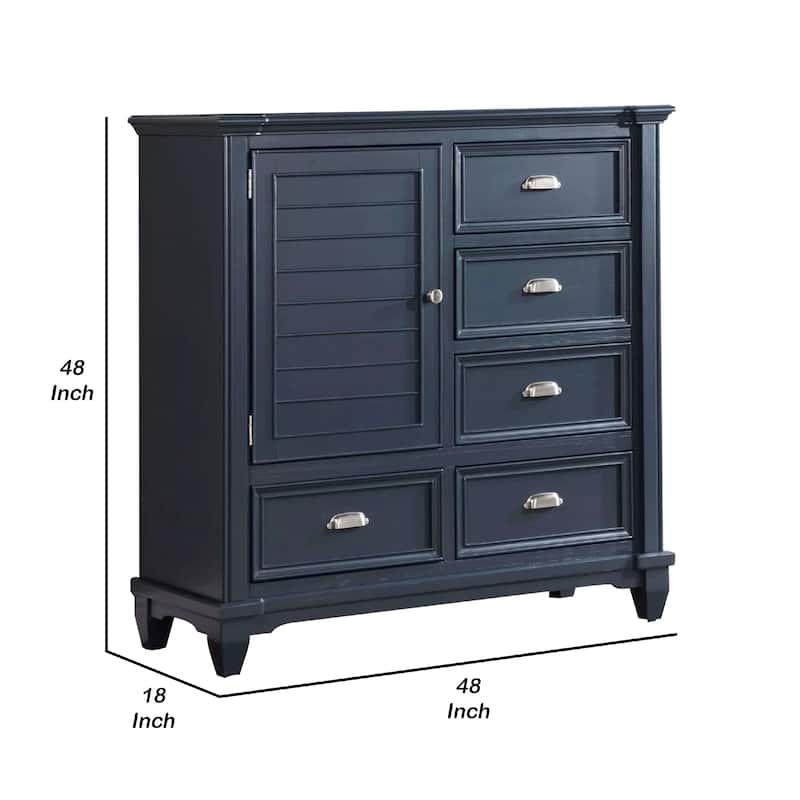 Zeny Bedroom Armoire, 48 Inch, 5 Drawers w 1 Cabinet, Slate Blue Solid Wood
