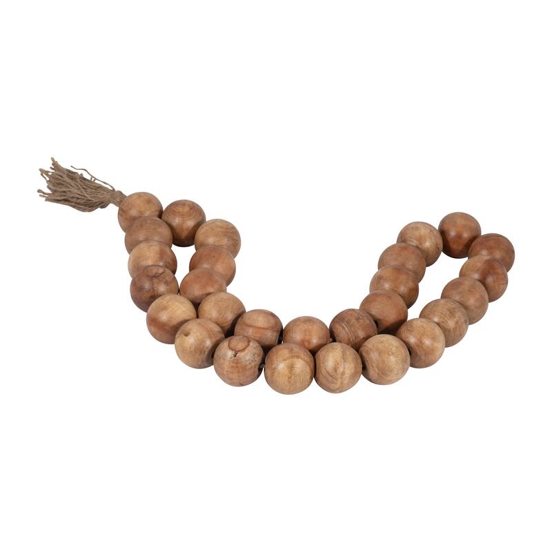 Sagebrook Home 32" Wooden Large Bead Garland with Tassels - Contemporary Mango Wood