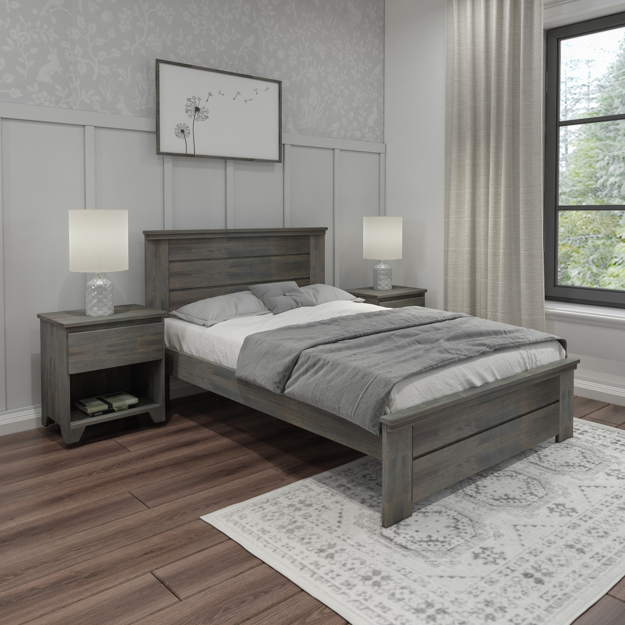Max & Lily Farmhouse Full Platform Bed with Panel Headboard