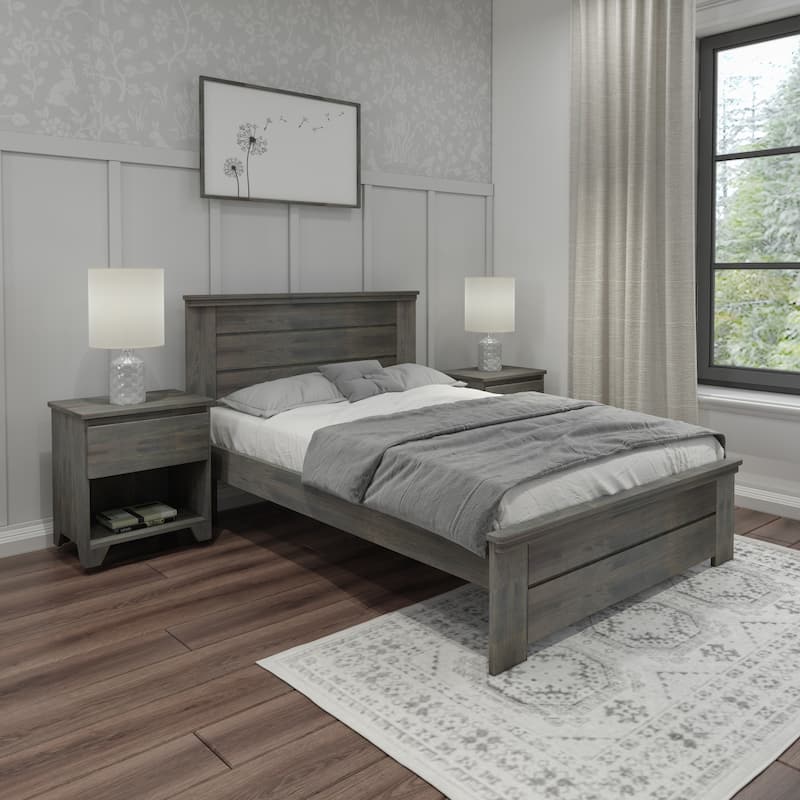 Max and Lily Farmhouse Full Bed with Panel Headboard - Driftwood