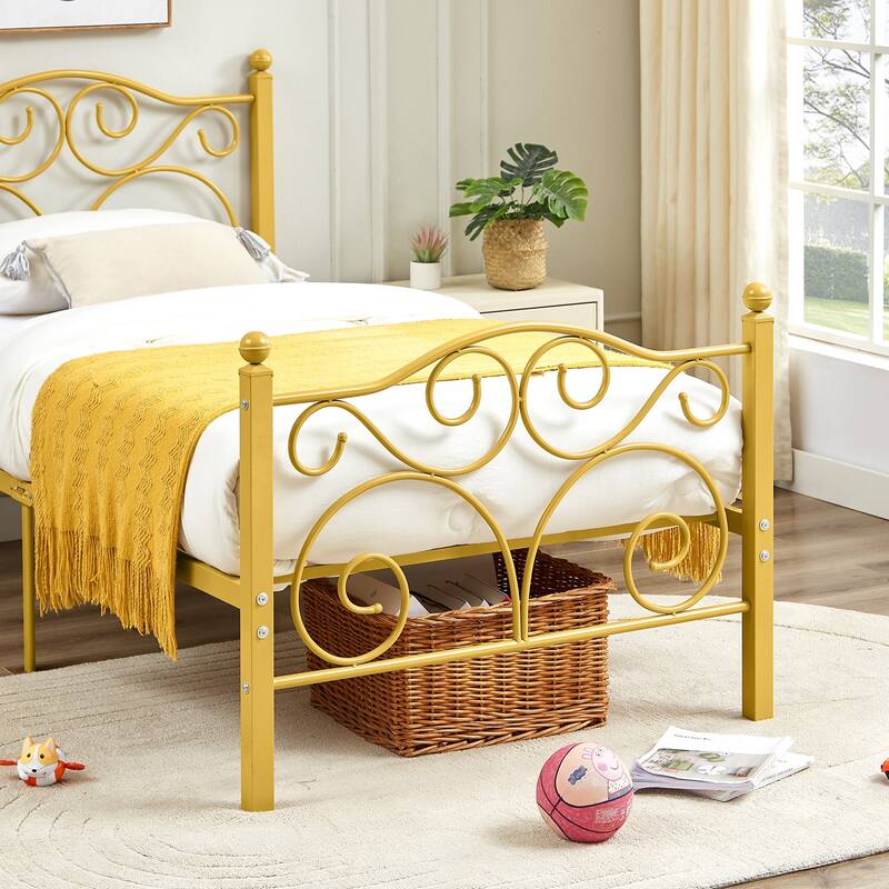 Javlergo 2-Pack Twin Size Victorian Metal Bed Frame for Kids with Headboard & Footboard No Box Spring Needed