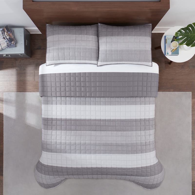 Serta Simply Comfort Billy Textured Stripe Quilt Set - King - Grey