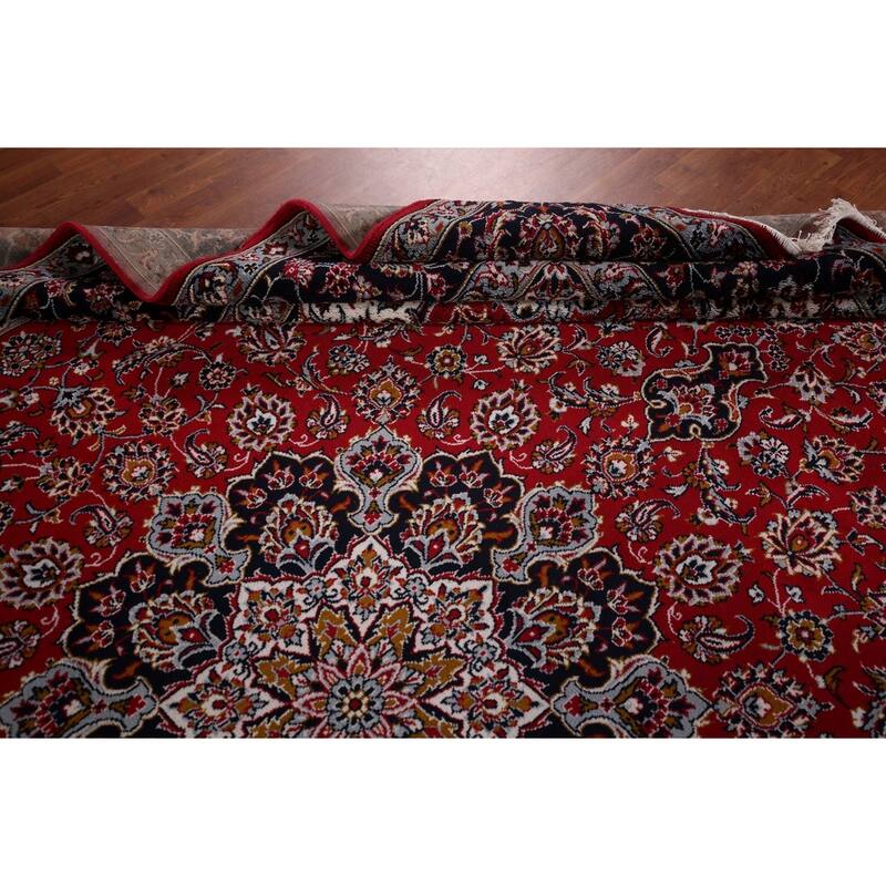 Floral Red Kashan Turkish Rug Dining Room Machine-Made Carpet - 9'7" x 12'9"