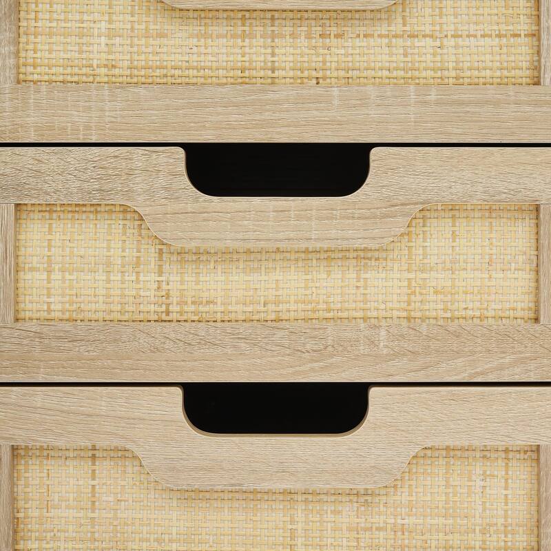 Rattan End Table, Nightstands with 3 Natural Rattan Drawers 1 or 2 Pack