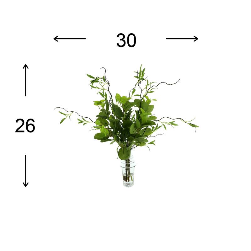 Oriental Fiscus and Willow Branch Arrangement in a Tall Glass Vase - Green