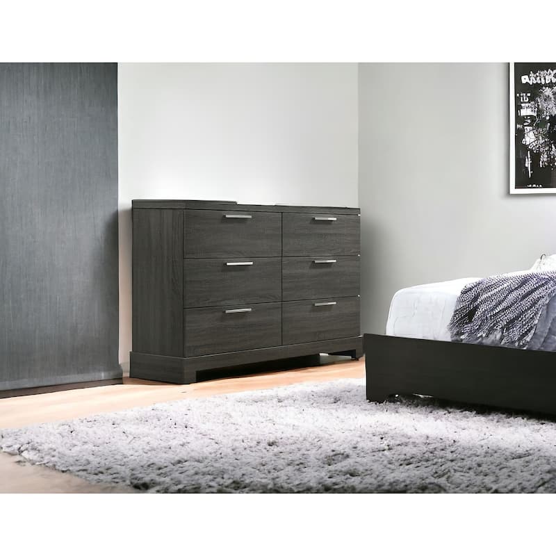 HomeRoots 59" Gray Solid and Manufactured Wood Six Drawer Double Dresser