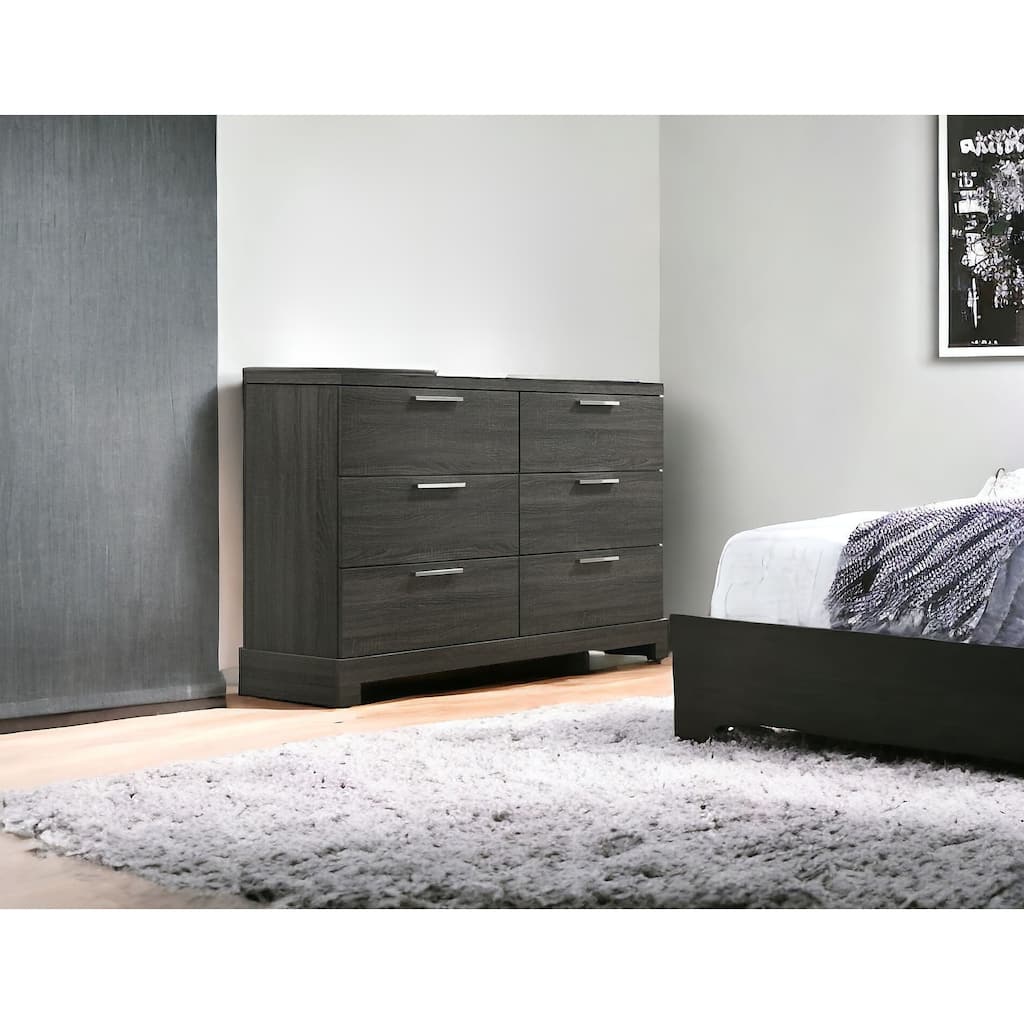HomeRoots 59" Gray Solid and Manufactured Wood Six Drawer Double Dresser