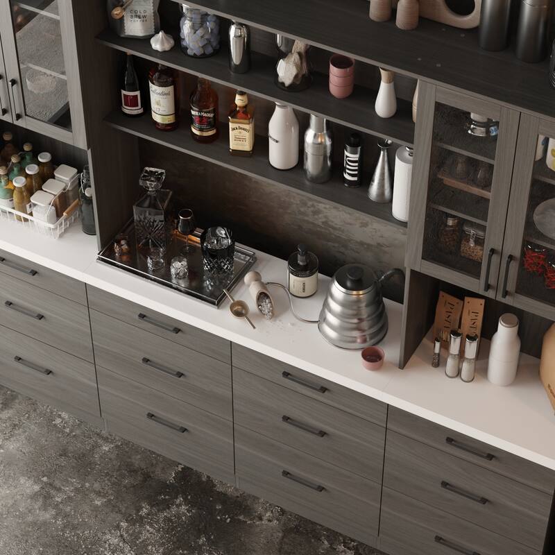 Panrty Storage Cabinet w/Glass Display Hutch Buffet Drawers Sideboard