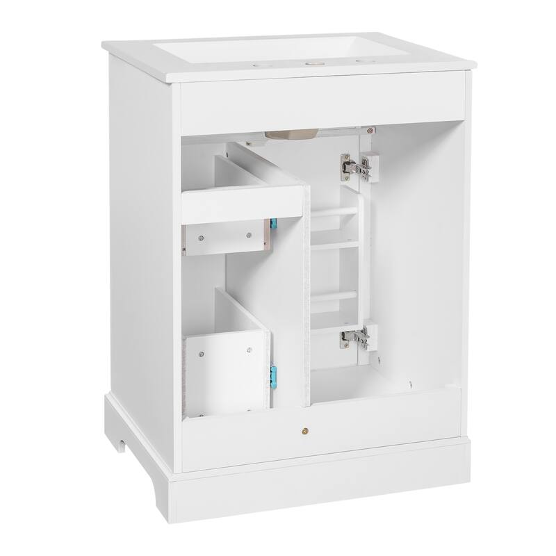 Roomfitters 24" Bathroom Vanity with Sink, Solid Pinewood Frame, 3 Drawers & Cabinet with 2-Tier Door Rack