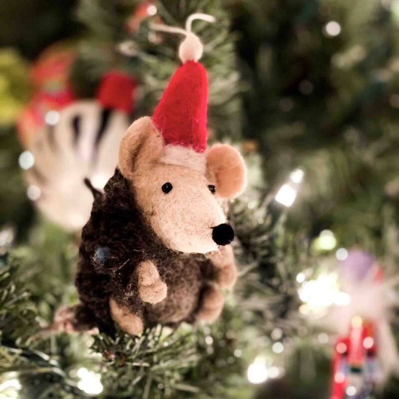 Handmade Felted Wool Christmas Ornament, Hedgehog