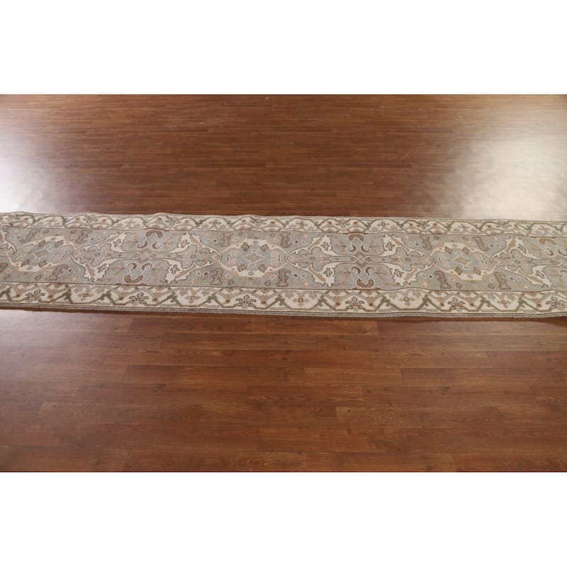 All-Over Oushak Oriental Runner Rug Handmade Wool Carpet - 2'7"x 15'6"
