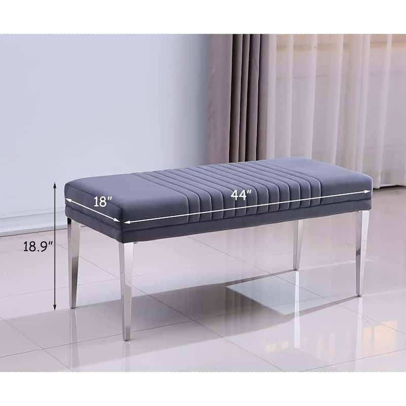 Modern Luxury Upholstered Bench Dining Room Channel Ottoman with Gold Stainless Steel Legs