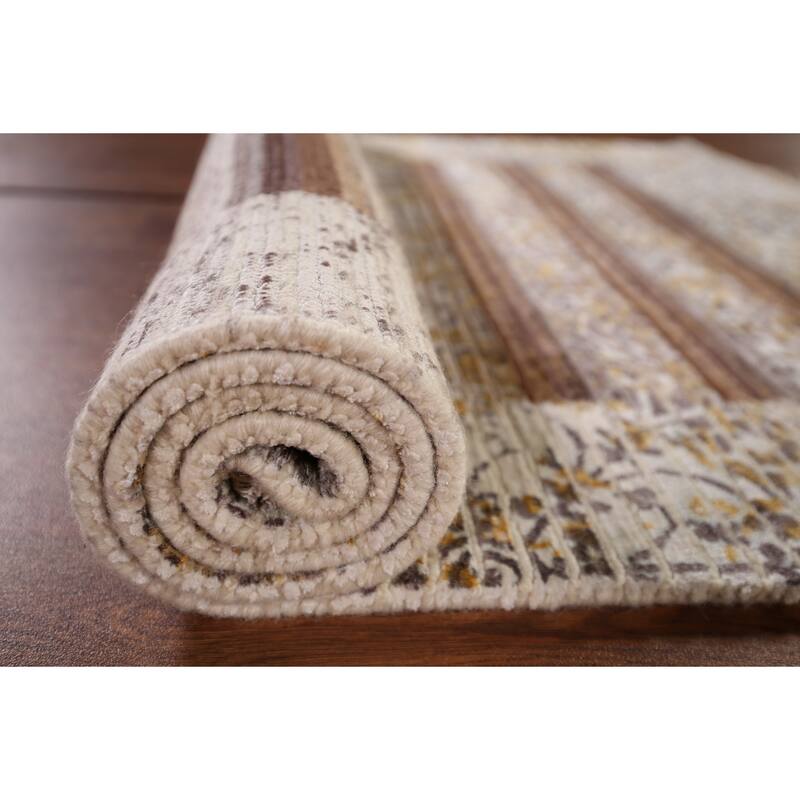 Striped Abstract Oriental Modern Accent Rug Hand-Knotted Wool Carpet - 2'9" x 4'10"