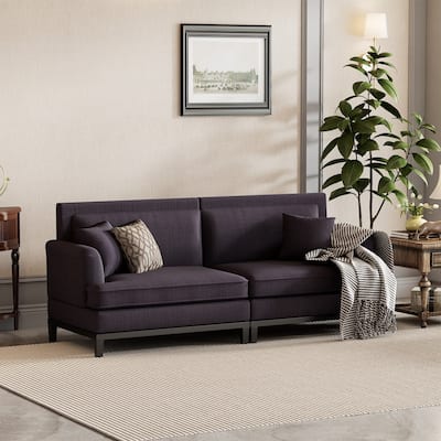 81.8'' Country Style Sofa Couch with Wooden Base,Pillows Included,Grey ...