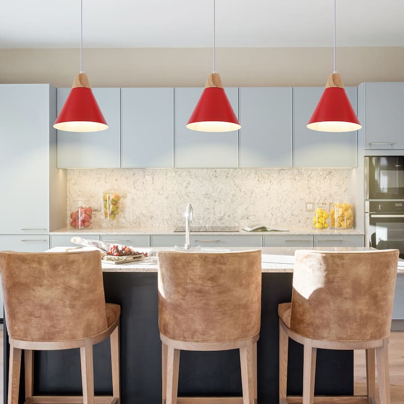 Farmhouse Pendant Light Fixture with Wood and Metal for Kitchen, Hallway,Living Room