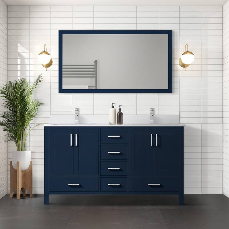 Jacques White Bath Vanity, Cultured Marble Top, Faucet Set and Mirror