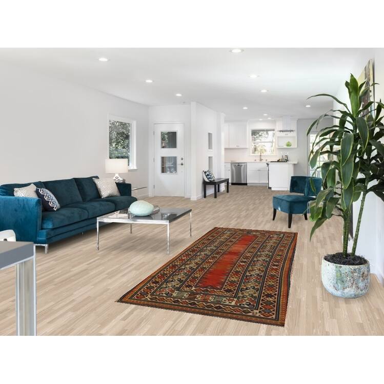 Hand Knotted Oriental 100% Wool Carpet Traditional Geometric Oranges & Rust Kazak Area Rug - 8' 4'' X 3' 6''