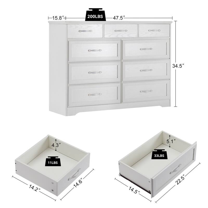9-Drawer White Dresser