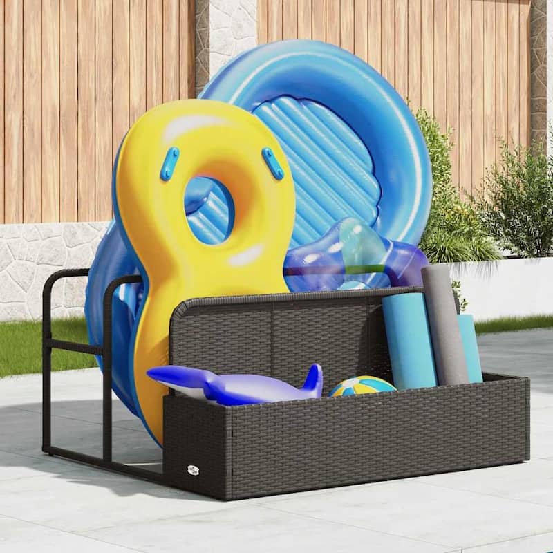vidaXL Poolside Float Storage Beige/Black/Grey PE Rattan - 39.4 x 43.3 x 22.4