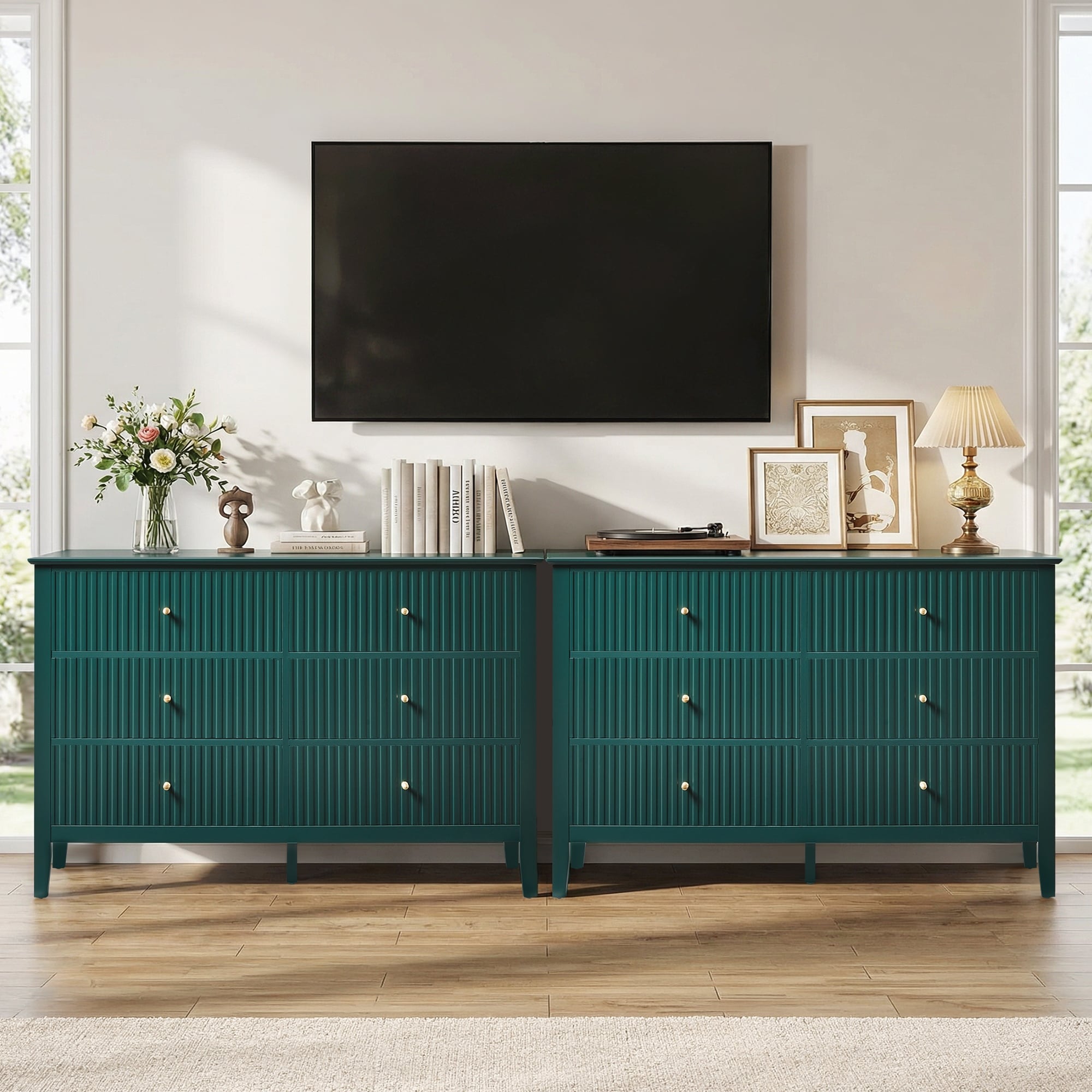 black and green dresser 6 Drawer Fluted Modern with 5 Colors Available | High Weight Capacity Wood Dresser for Bedroom girls wedding guest dress couture