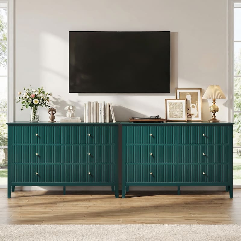 6 Drawer Dresser Fluted Modern with 5 Colors Available | High Weight Capacity Wood Dresser for Bedroom