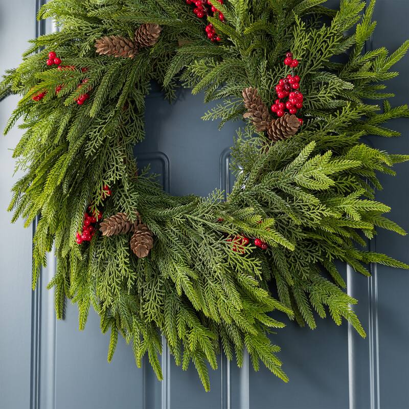 Glitzhome Christmas Greenery PE Dripping Wreath & Teardrop Set