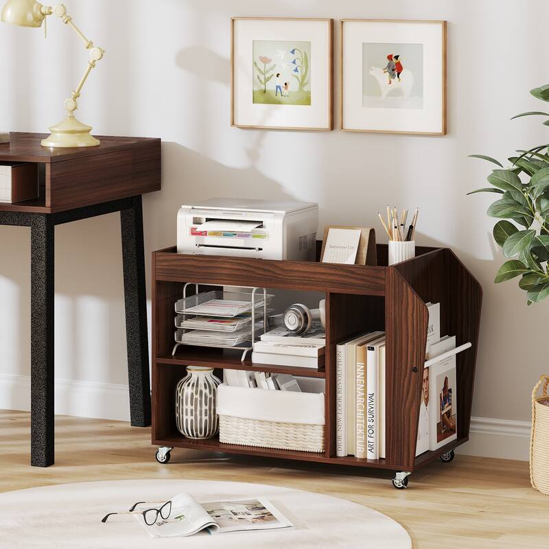 3-Tier Side End Table with Universal Wheels-Walnut - Multi - Multi
