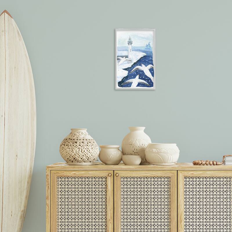 Stupell Snowy Winter Harbor Birds Framed Giclee Art Design By Hannah Moren