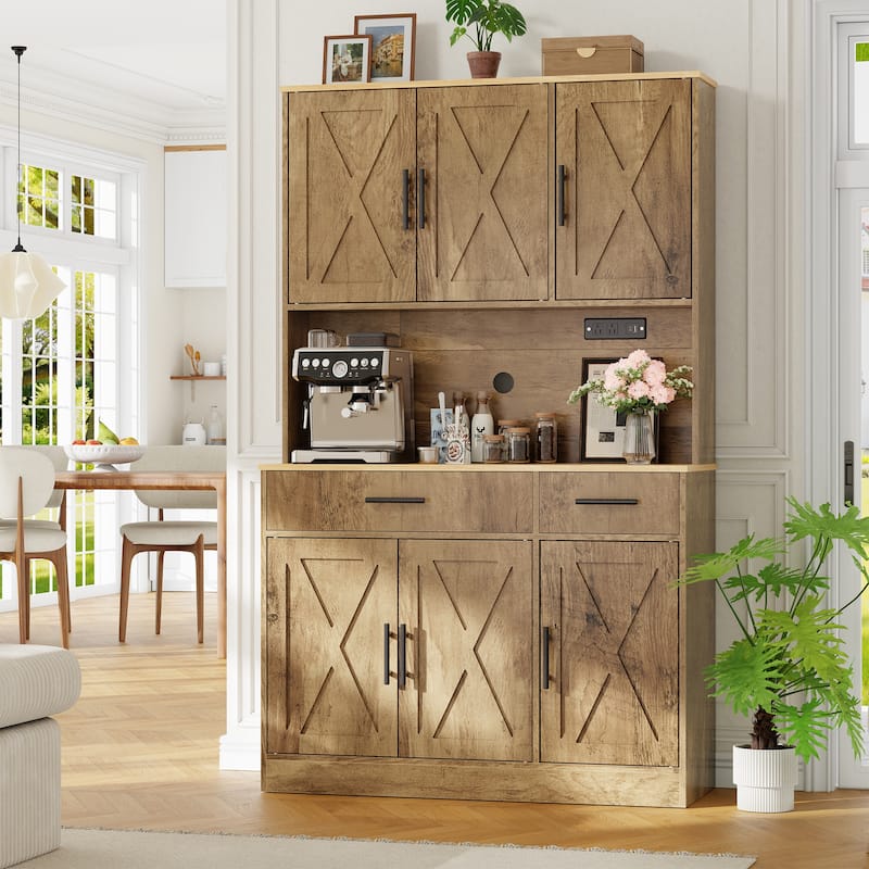 Kitchen Pantry Storage Cabinet with Outlets & USB Ports - N/A