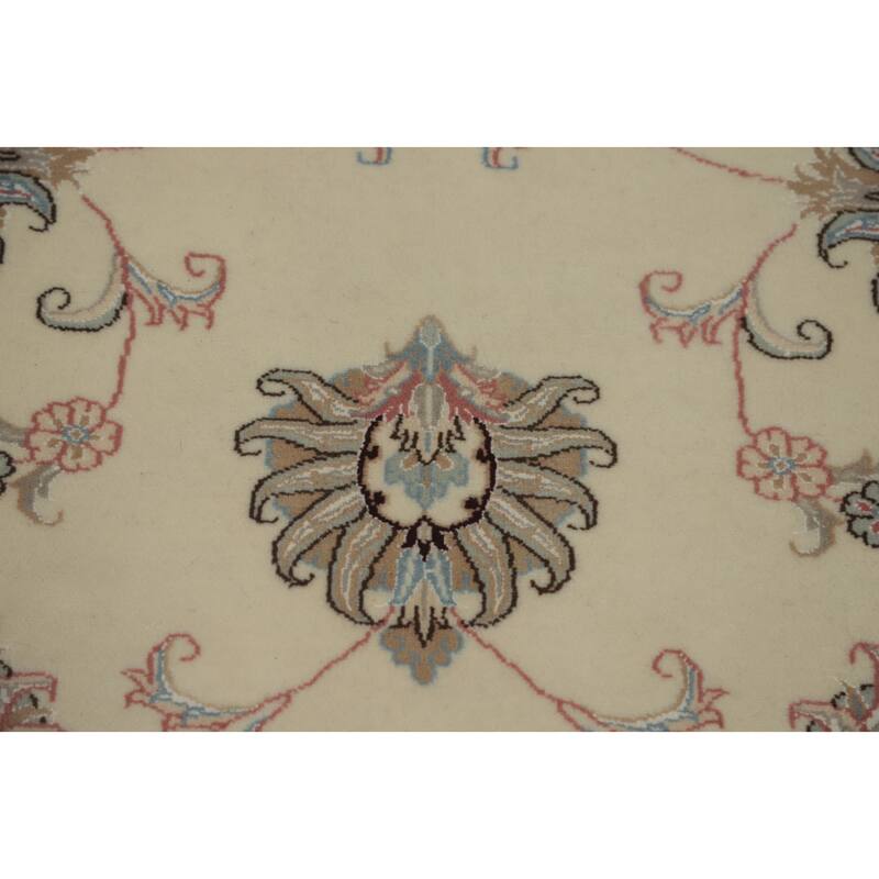 Hand Knotted Oriental 100% Wool Carpet Traditional Floral Beige & Ivories Tabriz Area Rug - 7' 11'' X 5' 7''