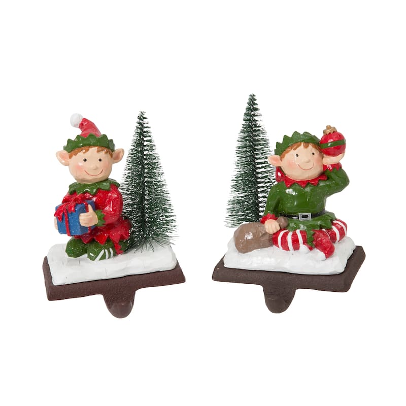 Set of 2 Whimsical Christmas Elf Holiday Stocking Holders - N/A