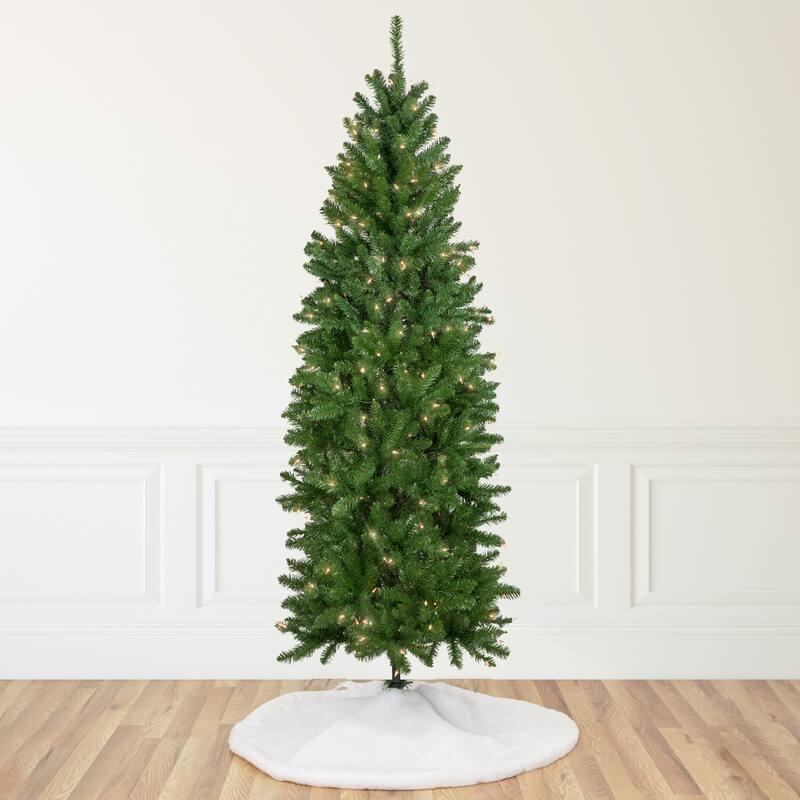 12' Pencil White River Fir Artificial Christmas Tree, Clear Lights - over-10-feet