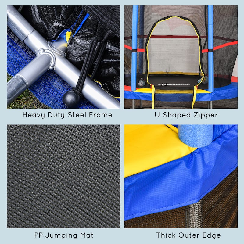 Outsunny 5' Diameter Kids Trampoline with Net for Indoors & Outdoors, Ages 3 to 6