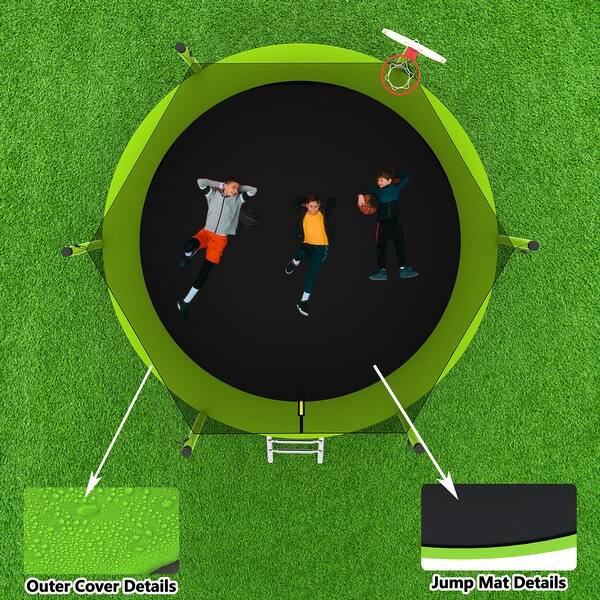 dimension image slide 0 of 2, 10FT Trampoline for Kids, Basketball Hoop and Ladder,Fast Assembly for Backyard Fun,ASTM Approved