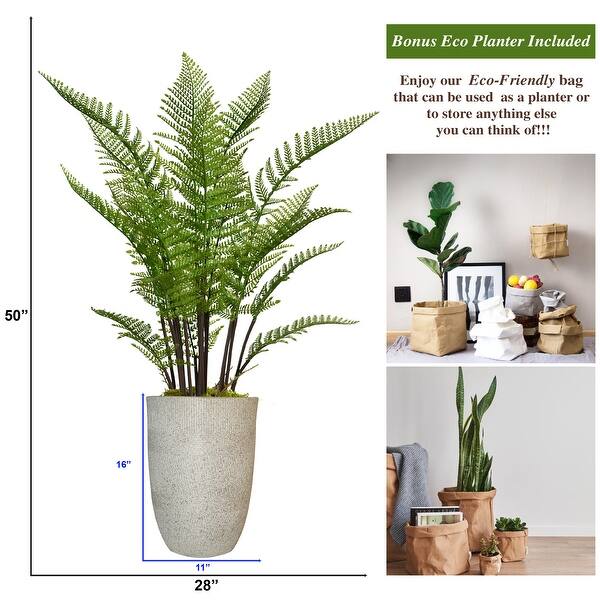 Artificial Faux Real Touch 4.17 Ft Fern Plant With Eco Planter - Green ...
