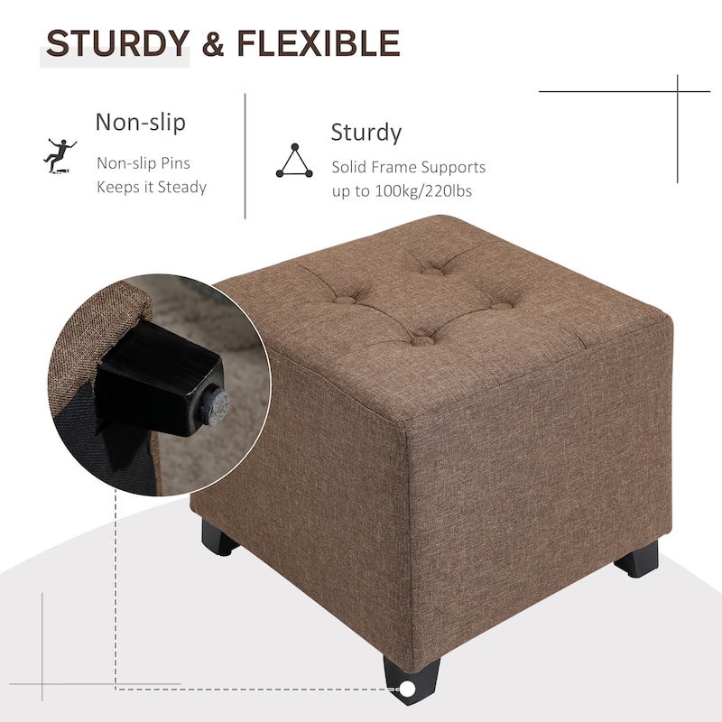 HOMCOM Tufted Ottoman Linen-Touch Fabric Upholstered Footrest Stool with Anti-Slip Pads