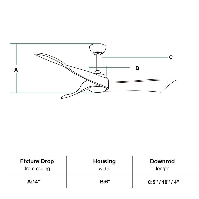 52" Wood 3-Blade Ceiling Fan without Light, 6-Speed Reversible DC Motor and Remote