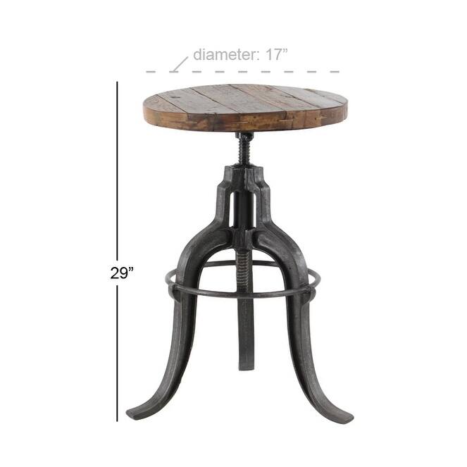 Black Metal Vintage Industrial Inspired Stool with Brown Adjustable Wood Seat