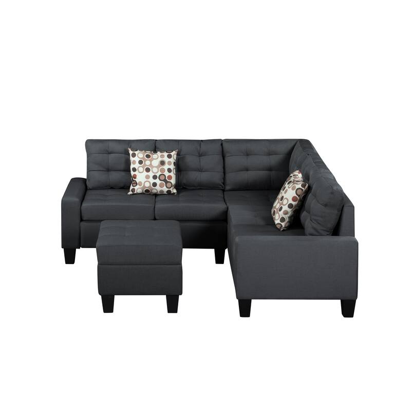 104.5" Gray Upholstered Sofa Set with Comfortable Coin-Spring Cushions, Sturdy Frame, Chaise Lounge, Versatile Storage Ottoman