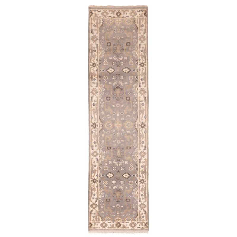 ECARPETGALLERY Hand-knotted Royal Oushak Grey Wool Rug - 2'6 x 9'9
