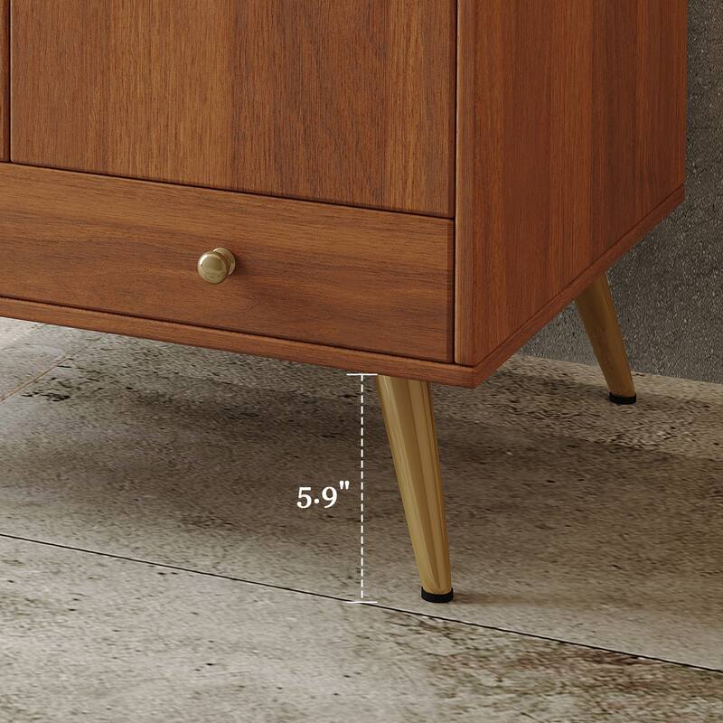 Mid-Century 30" Freestanding Bathroom Vanity with Faux Marble Top, Ceramic Sink & Gold Legs Cabinet