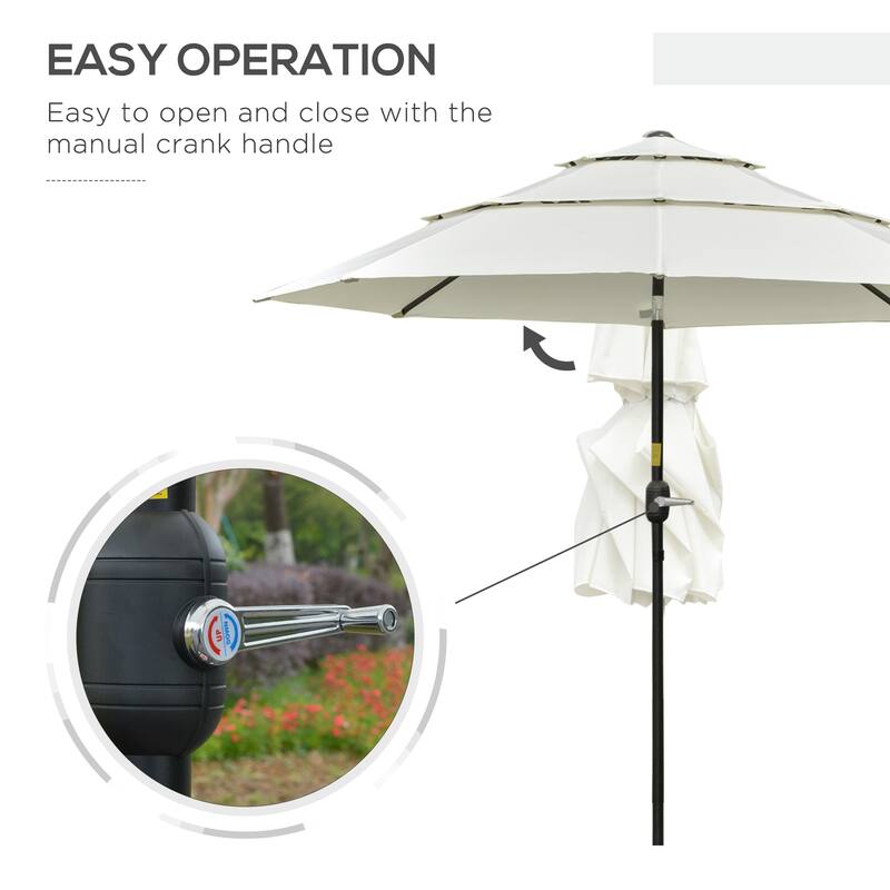 Outsunny 9FT 3 Tiers Patio Umbrella Outdoor Market Umbrella with Crank, Push Button Tilt for Deck, Backyard and Lawn
